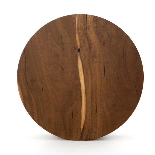 Round Drum Coffee Table Natural Yukas Wood Bronze Iron Base 40 inch