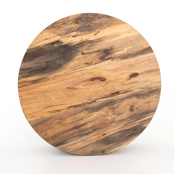 Round Drum Coffee Table Spalted Primavera Wood Iron Base 40 inch