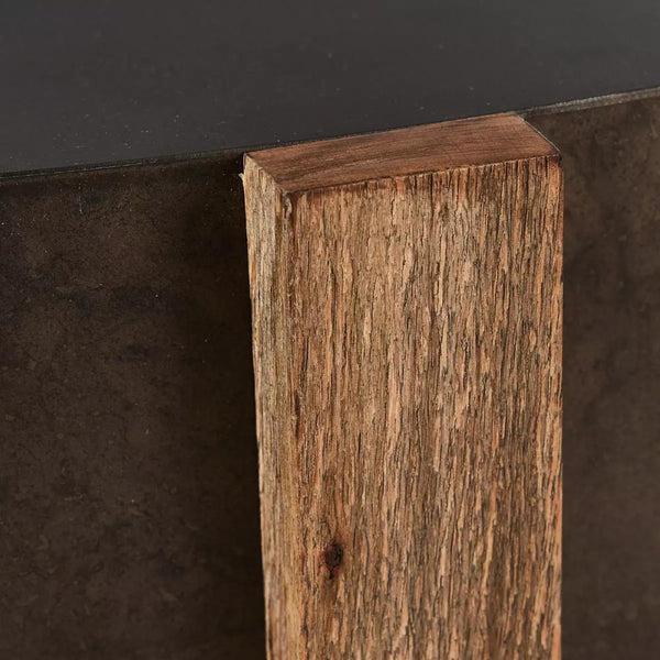 Round Drum Style Coffee Table Rustic Oak Veneer & Distressed Iron 55 inch