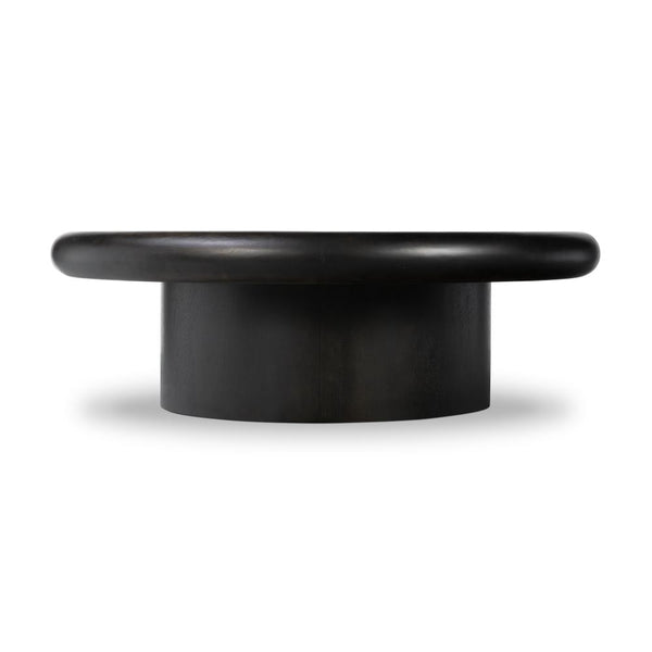 Round Pedestal Coffee Table Parawood Charcoal Black Finish 48 inch