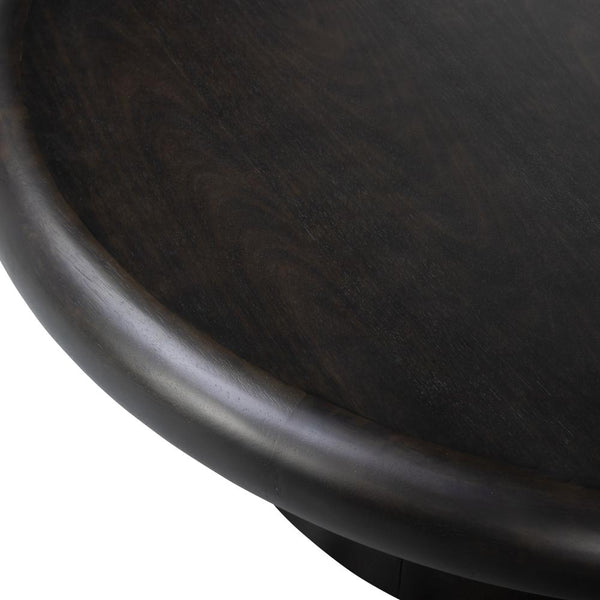 Round Pedestal Coffee Table Parawood Charcoal Black Finish 48 inch