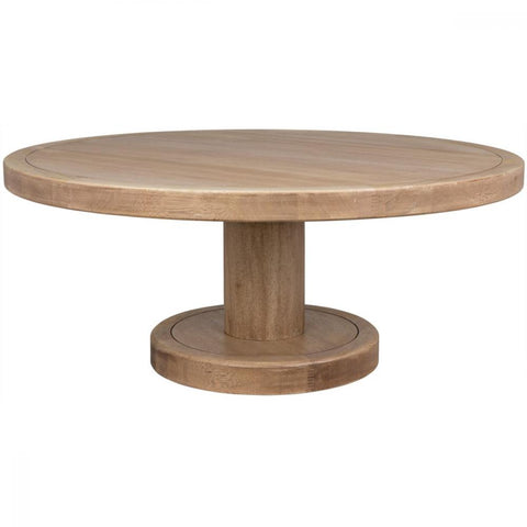 Round Pedestal Coffee Table Washed Walnut Wood 48 inch