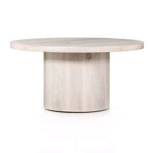 Sun Bleached Round Pedestal Dining Table Natural Yukas Wood and Ashen Walnut Veneer 60 inch
