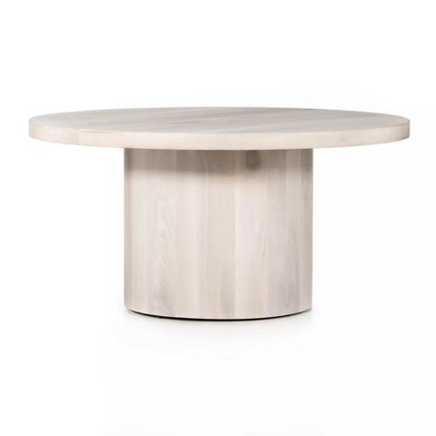 Sun Bleached Round Pedestal Dining Table Natural Yukas Wood and Ashen Walnut Veneer 60 inch
