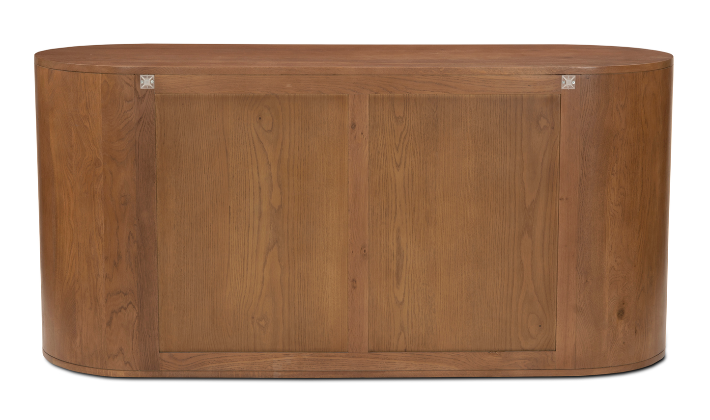 Rounded 6 Drawer Double Dresser Brown Solid Oak Wood 66 inch