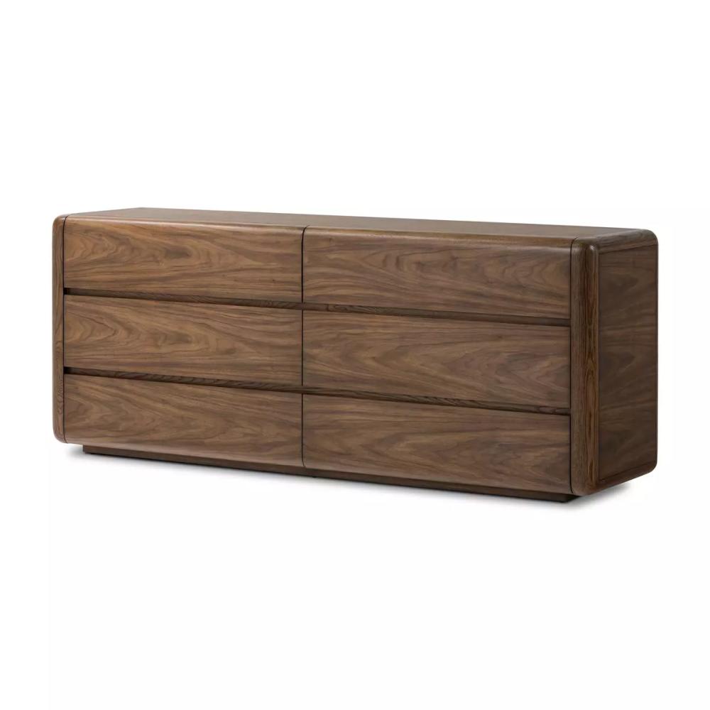 Rounded Dark Brown Walnut Veneer & Solid Oak Wood 6 Drawer Double Dres SLATE CUSTOM Rounded Dark Brown Walnut Veneer & Solid Oak Wood 6 Drawer Double Dres SLATE CUSTOM