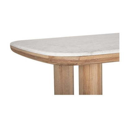 Rounded Marble Top Pillar Legs Rectangular Dining Table FSC Certified Oak Wood 84 inch