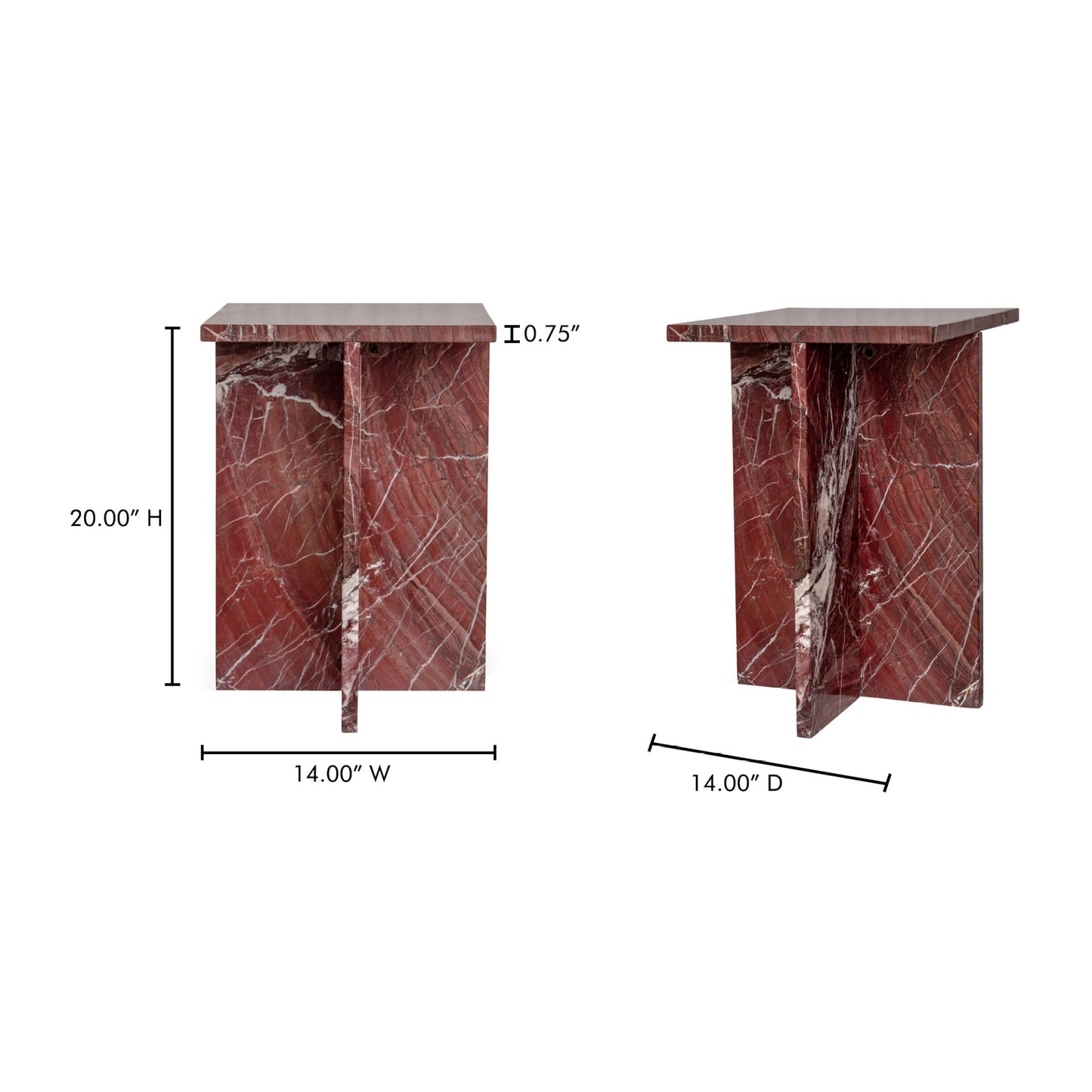 Rust Brown Rosso Levanto Solid Marble Square Accent Table 14 inch
