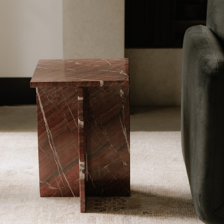Rust Brown Rosso Levanto Solid Marble Square Accent Table 14 inch