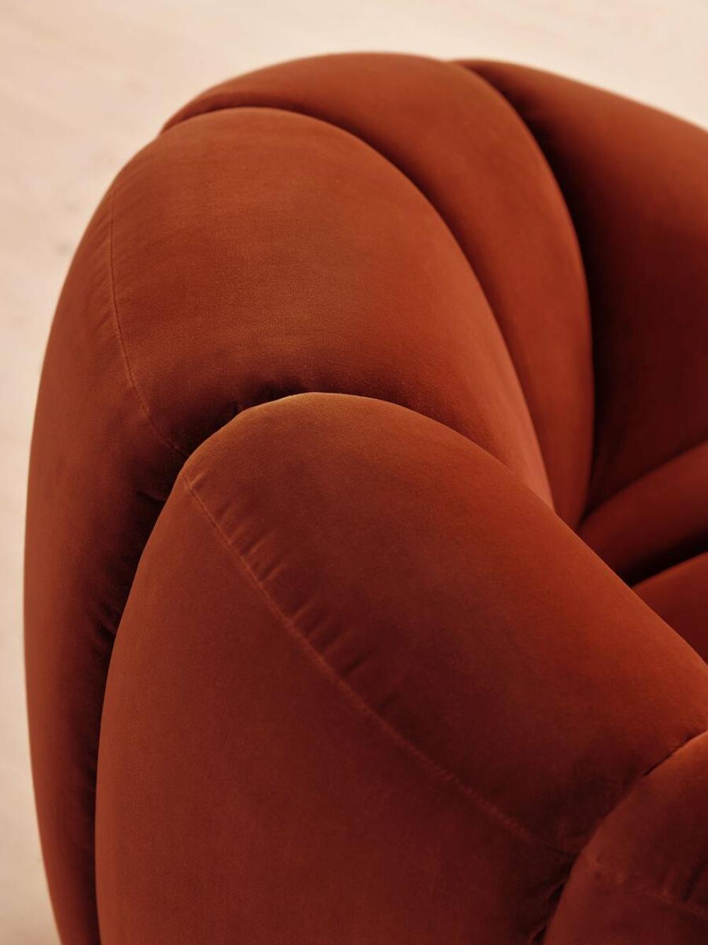 Rust Velvet Channel Tufted Swivel Lounge Chair