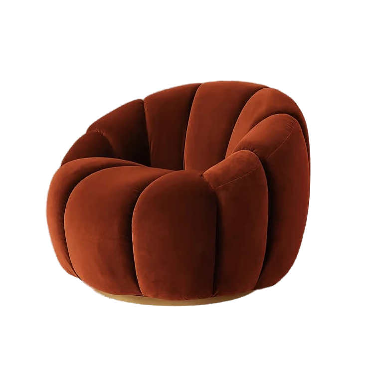 Rust Velvet Channel Tufted Swivel Lounge Chair