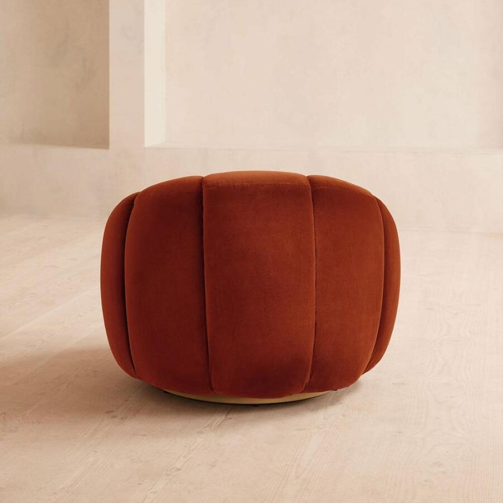 Rust Velvet Channel Tufted Swivel Lounge Chair