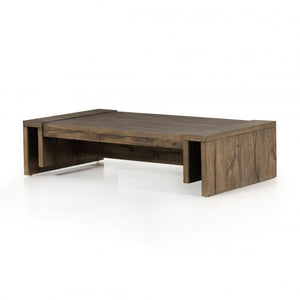 Rustic Beam Rectangle Coffee Table Brown Oak Wood 60 inch