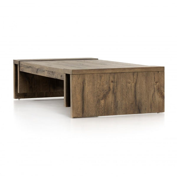 Rustic Beam Rectangle Coffee Table Brown Oak Wood 60 inch