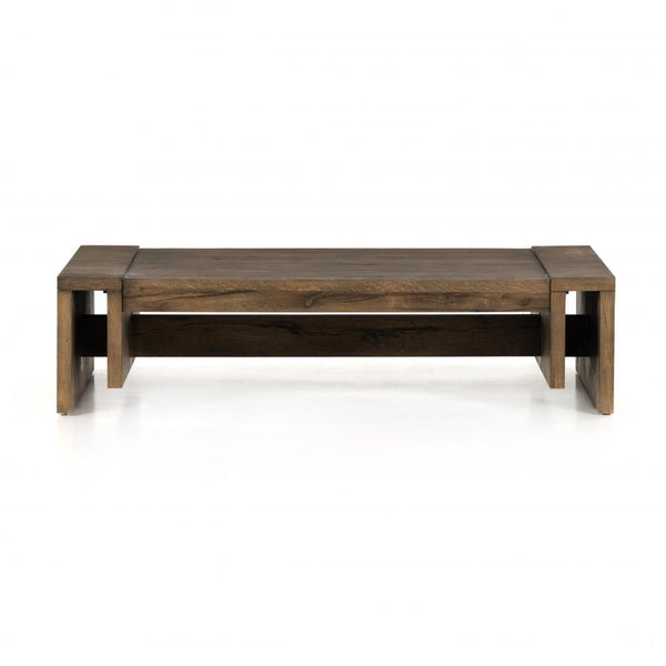 Rustic Beam Rectangle Coffee Table Brown Oak Wood 60 inch