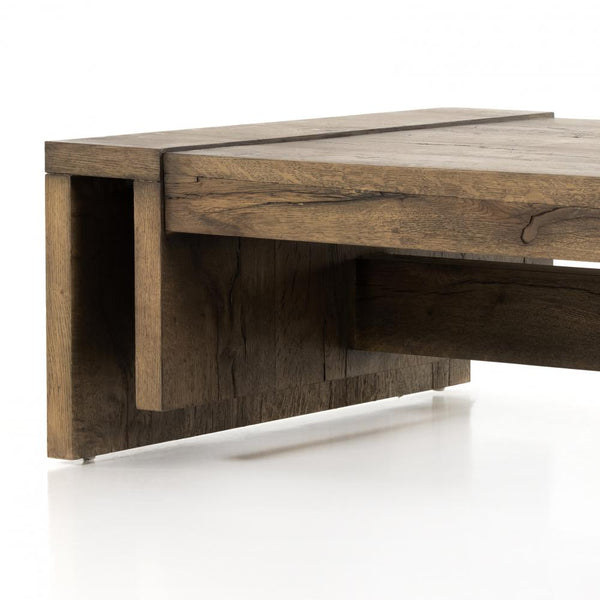 Rustic Beam Rectangle Coffee Table Brown Oak Wood 60 inch