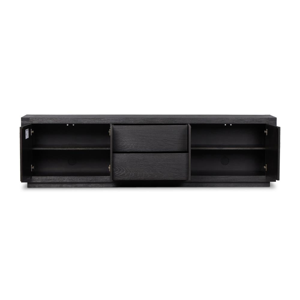 Rustic Black Worn Oak Wood Media Console Storage Cabinet 94 inch