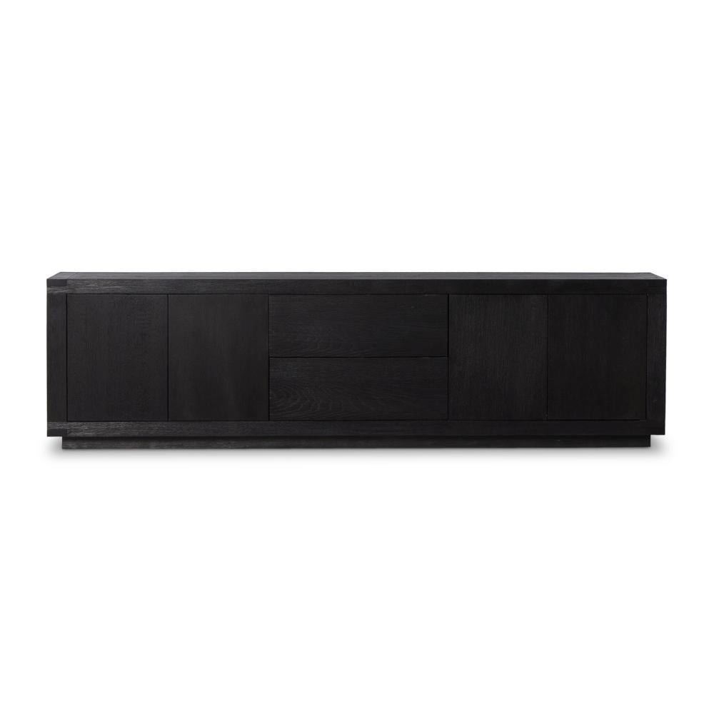 Rustic Black Worn Oak Wood Media Console Storage Cabinet 94 inch