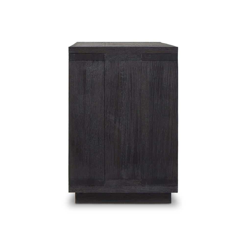 Rustic Black Worn Oak Wood Media Console Storage Cabinet 94 inch