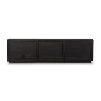 Rustic Black Worn Oak Wood Media Console Storage Cabinet 94 inch