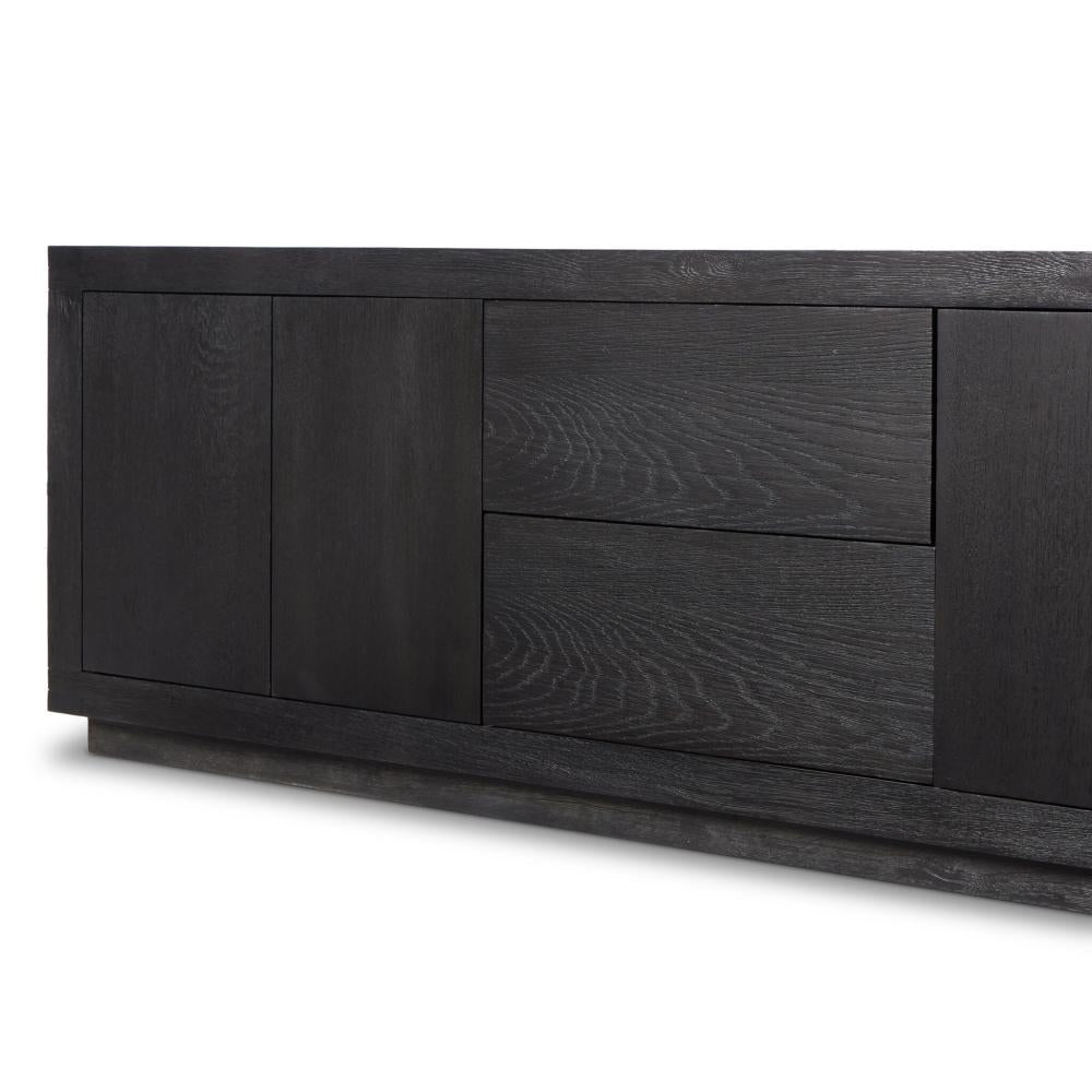 Rustic Black Worn Oak Wood Media Console Storage Cabinet 94 inch