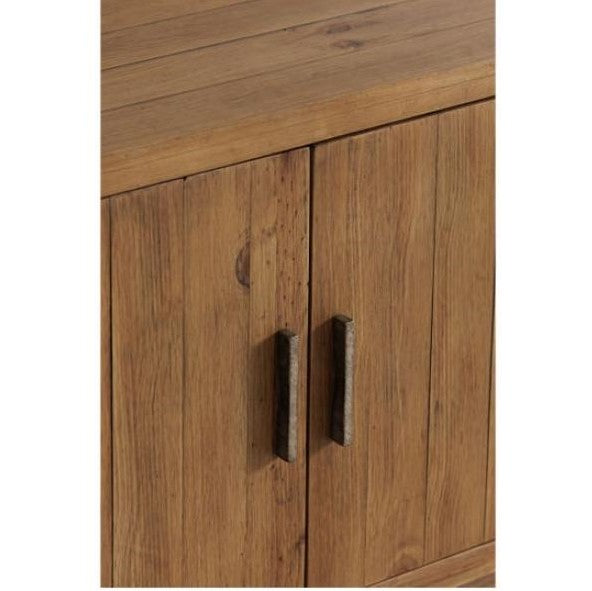 Rustic Blond Pine Wood Rounded Low Profile Media Console Storage Cabinet 79 inch