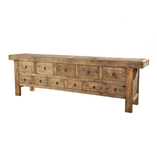 Rustic Farmhouse Solid Pine Extra Long Sideboard Buffet with Storage Drawers 114 inch