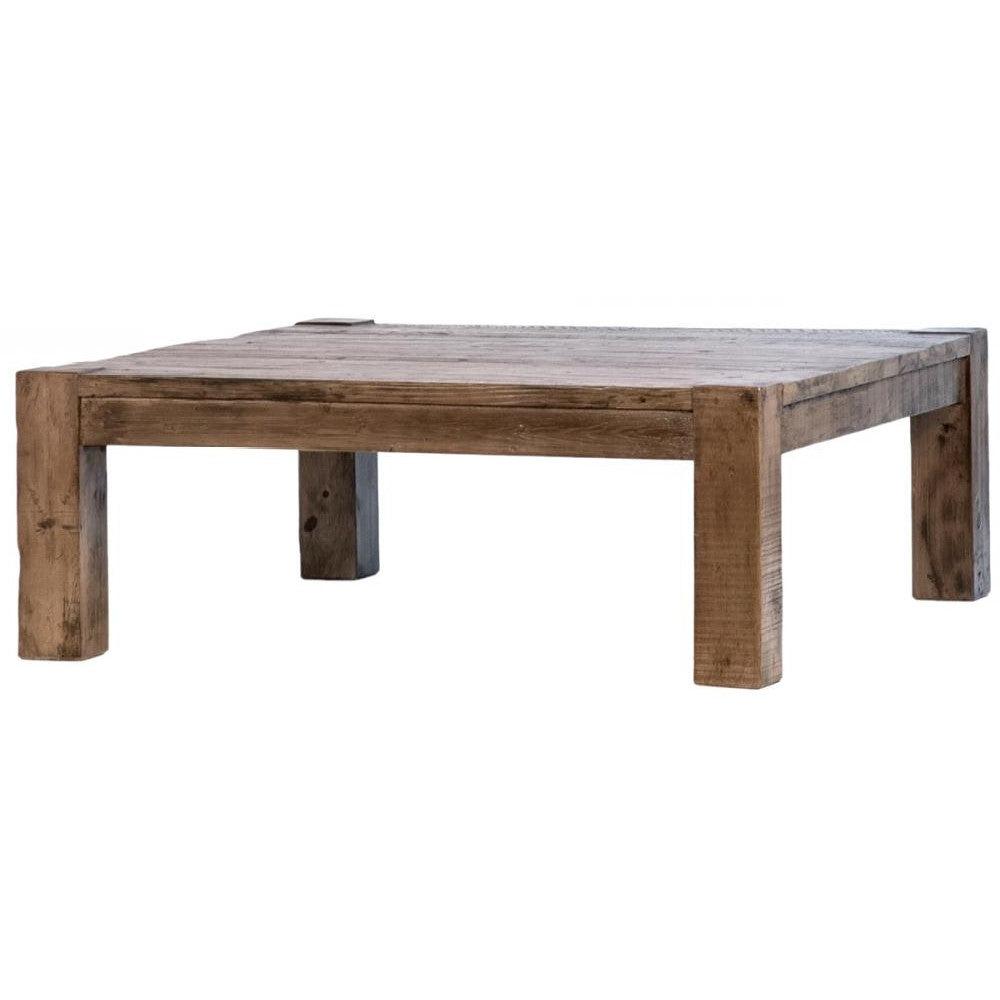 Rustic Farmhouse Square Coffee Table Reclaimed Pine Wood Antiqued Natural Finish 44 inch