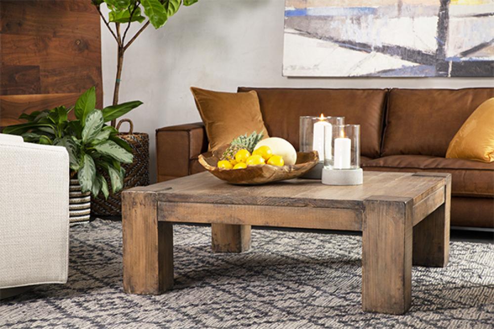 Rustic Farmhouse Square Coffee Table Reclaimed Pine Wood Antiqued Natu ...