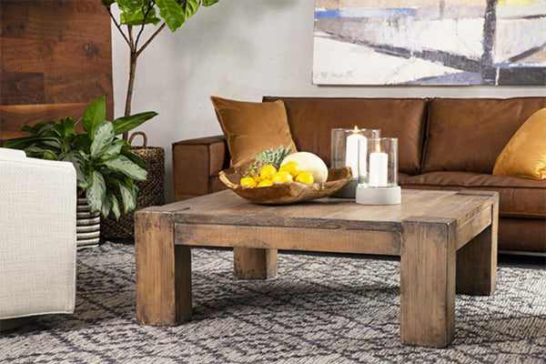 Rustic Farmhouse Square Coffee Table Reclaimed Pine Wood Antiqued Natural Finish 44 inch