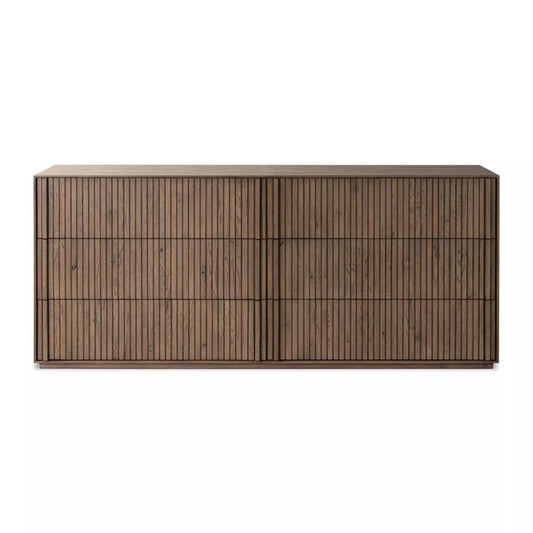 laila slate brown dresser Benjara Lyla Rustic Oak Brown and Brass 7 Drawer 64 in. Dresser without Mirror BM340243