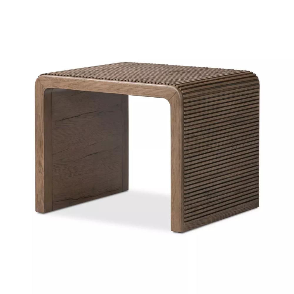 Rustic Grey Reeded Solid Oak Wood Rectangle Waterfall End Table 27 inc ...