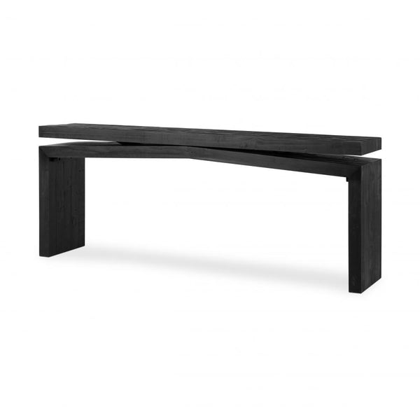 Rustic Lodge Aged Black Reclaimed Pine Wood Rectangle Console Table 78 inch