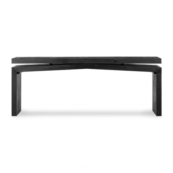 Rustic Lodge Aged Black Reclaimed Pine Wood Rectangle Console Table 78 inch