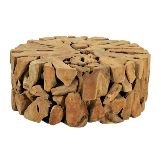 Rustic Lodge Round Sliced Teak Root Wood Coffee Table 39 inch