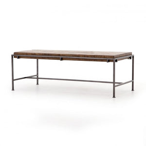 Rustic Rectangle Coffee Table Weathered Brown Mango Wood Top Gunmetal Base 46 inch