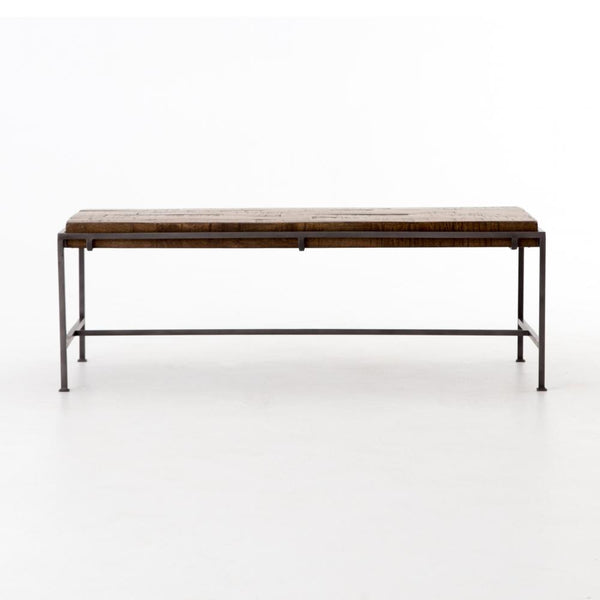 Rustic Rectangle Coffee Table Weathered Brown Mango Wood Top Gunmetal Base 46 inch