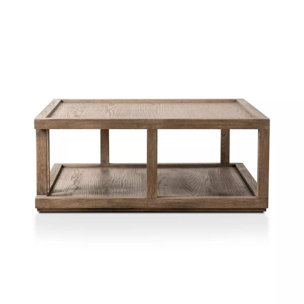 Rustic Square Coffee Table Warm Natural Oak Wood 40 inch