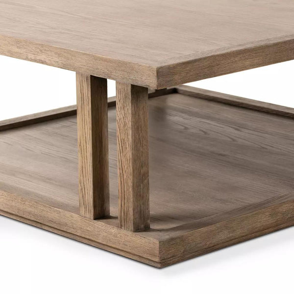 Rustic Square Coffee Table Warm Natural Oak Wood 40 inch
