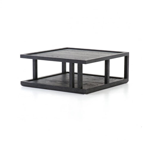 Rustic Square Wood Coffee Table Drifted Black Finish 40 inch