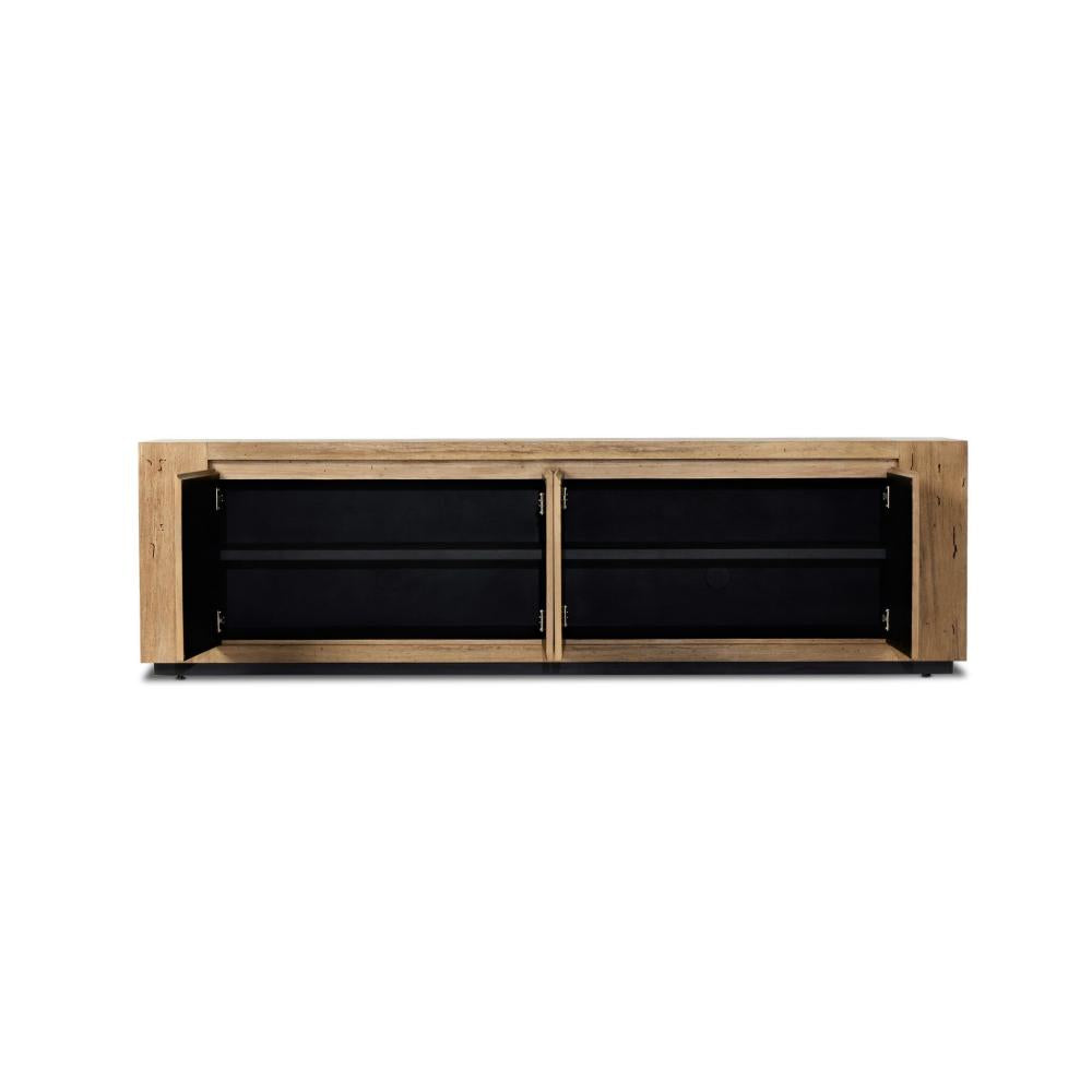 Rustic Wormwood Oak Wood Media Console Storage Cabinet 95 inch