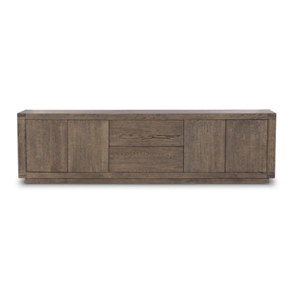 Rustic Worn Oak Wood Media Console Storage Cabinet 94 inch