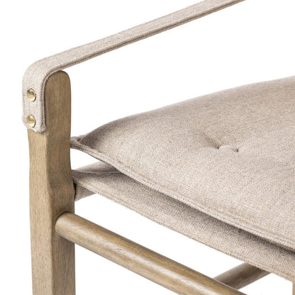 Safari Style Taupe Fabric Dining Chair Armchair Wood Frame