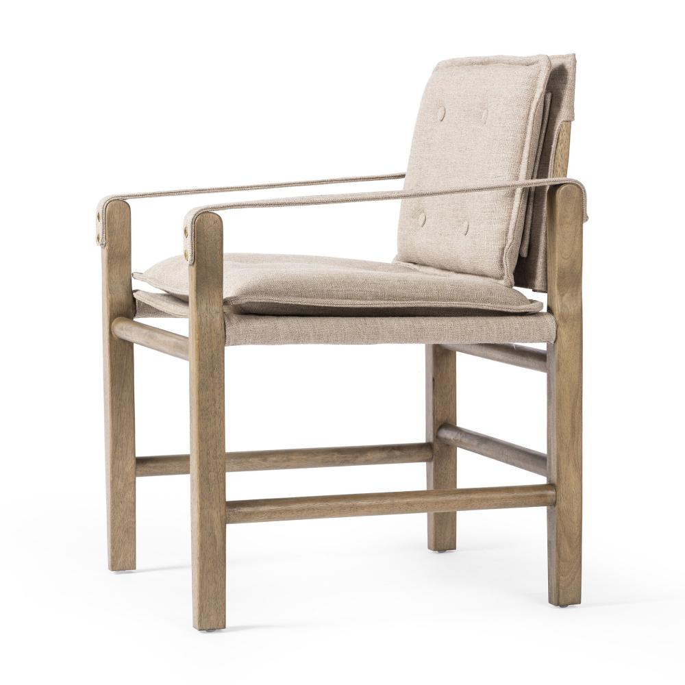Safari Style Taupe Fabric Dining Chair Armchair Wood Frame