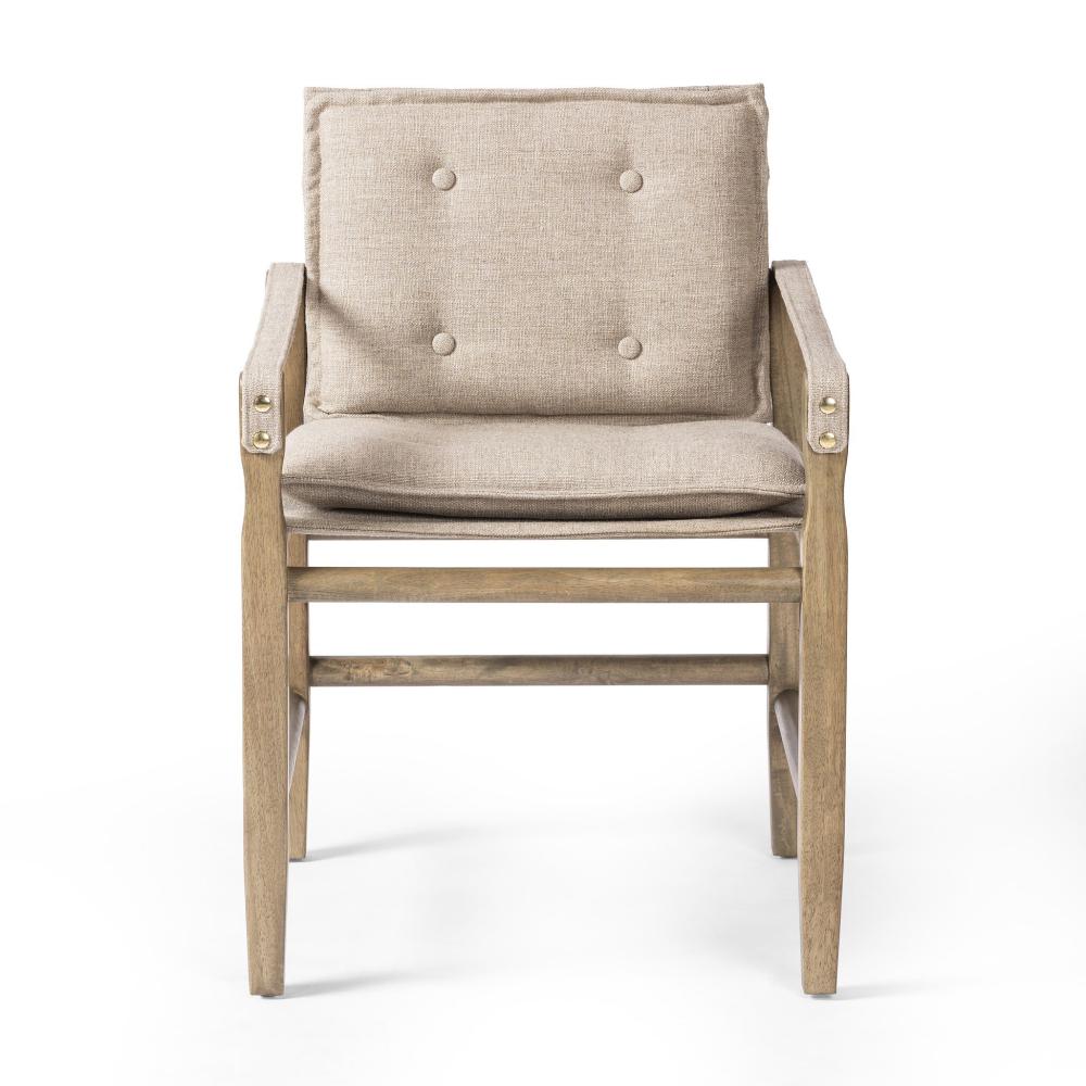 Safari Style Taupe Fabric Dining Chair Armchair Wood Frame