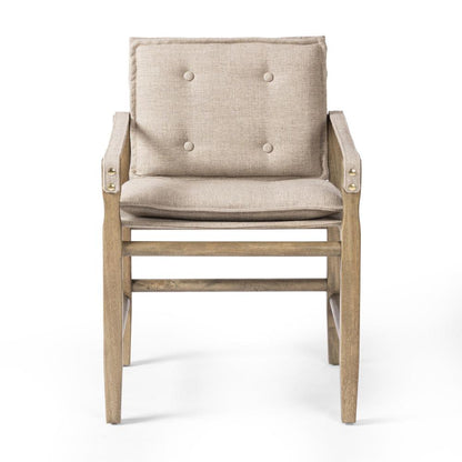 Safari Style Taupe Fabric Dining Chair Armchair Wood Frame
