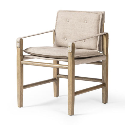 Safari Style Taupe Fabric Dining Chair Armchair Wood Frame