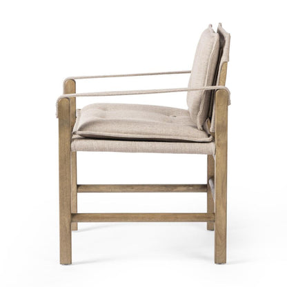 Safari Style Taupe Fabric Dining Chair Armchair Wood Frame