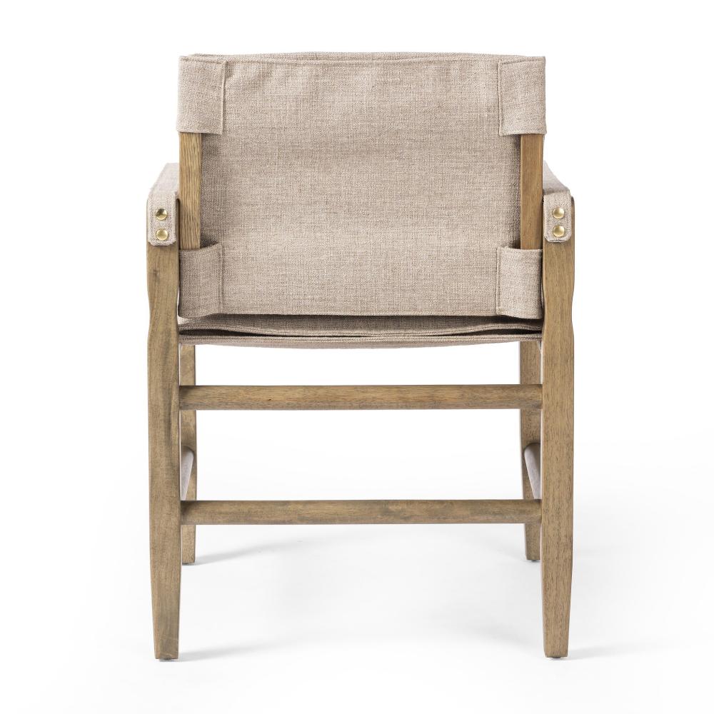 Safari Style Taupe Fabric Dining Chair Armchair Wood Frame