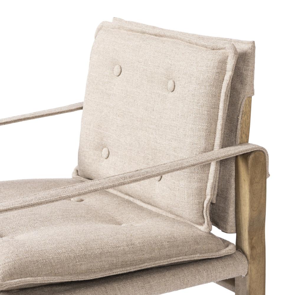 Safari Style Taupe Fabric Dining Chair Armchair Wood Frame